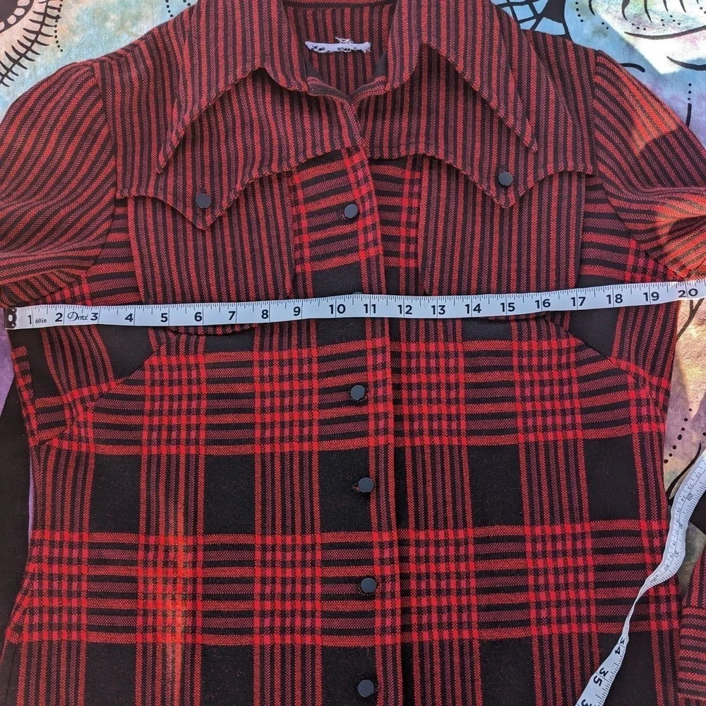 Vintage 70s Red Buffalo Plaid Button Up Shirt Jacket M Hunting Shacket Heritage